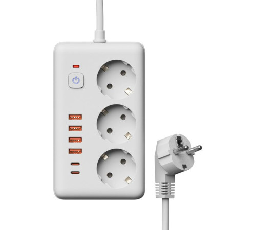Удлинитель с сетевым фильтром 3х1.5м 10А 4USB + 2USBC 2500Вт ПВС 3х1 прямоуг. бел. КОСМОС FKsm1.5m-3gPF(W)USB