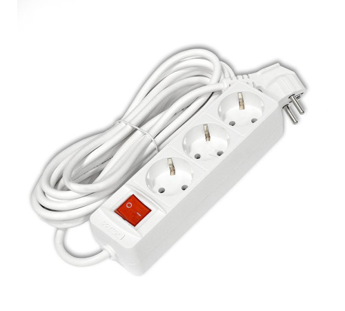 Удлинитель 3х5м с заземл. 16А IP20 3.5кВт ПВС 3х1 с выкл. бел. DOMTOK 2382
