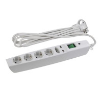 Удлинитель с сетевым фильтром 5х2м с заземл. 10А IP20 U-5es-2m-W 2хUSB ПВС 3х0.75 с выкл. защ. шторки бел. Эра C0043327