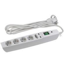 Удлинитель с сетевым фильтром 5х2м с заземл. 10А IP20 U-5es-2m-W 2хUSB ПВС 3х0.75 с выкл. защ. шторки бел. Эра C0043327