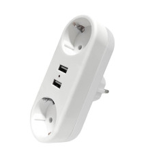 Разветвитель 2-м плоский с заземл.16А 2USB А+А 2.4А 3500Вт бел. DOMTOK 2732
