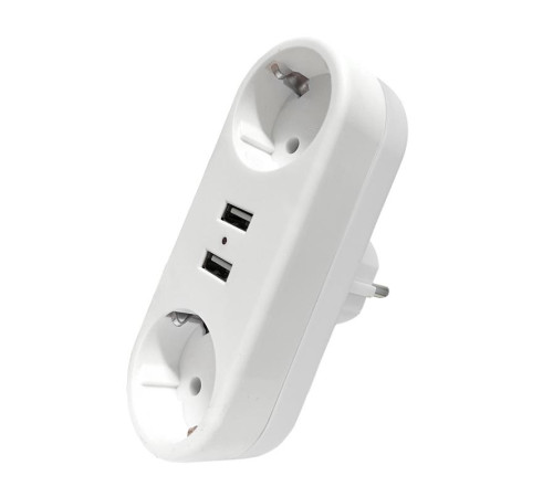 Разветвитель 2-м плоский с заземл.16А 2USB А+А 2.4А 3500Вт бел. DOMTOK 2732