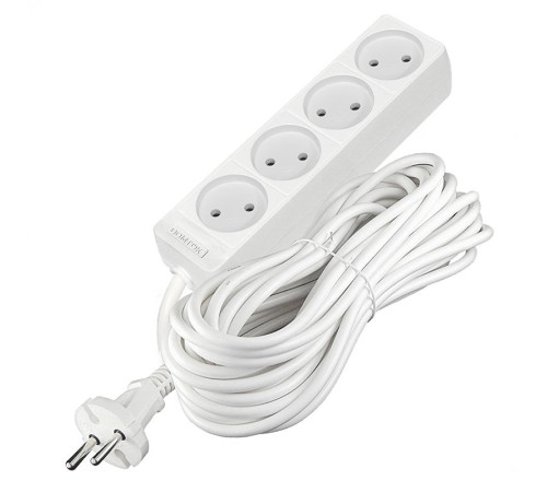 Удлинитель 4х10м без заземл. 10А IP20 2.2кВт ПВС 2х1 бел. DOMTOK 2355