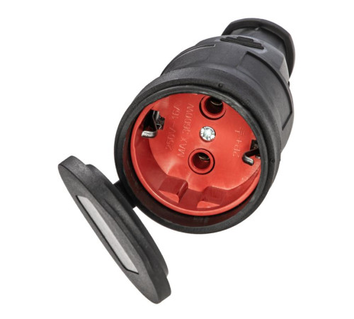 Розетка 16А IP44 прямая с заземл. каучук красн. КОСМОС RKsm-Z-IP(R)16A