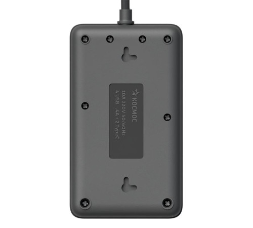 Удлинитель с сетевым фильтром 3х1.5м 10А 4USB + 2USBC 2500Вт ПВС 3х1 прямоуг. черн. КОСМОС FKsm1.5m-3gPF(B)USB