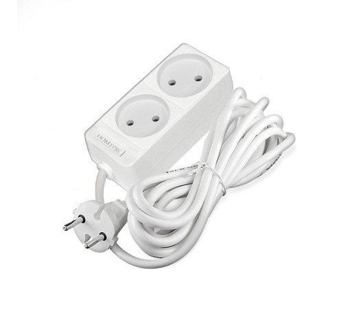 Удлинитель 2х3м без заземл. 10А IP20 2.2кВт ПВС 2х1 бел. DOMTOK 2346