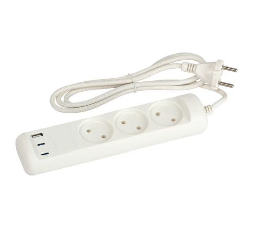 Удлинитель электрический U-3-1.5m-USB-W 3 розетки + 3xUSB A+C 1.5м 10А бел. Эра Б0069075