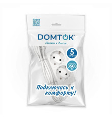 Удлинитель 2х5м с заземл. 16А IP20 3.5кВт ПВС 3х1 бел. DOMTOK 2387