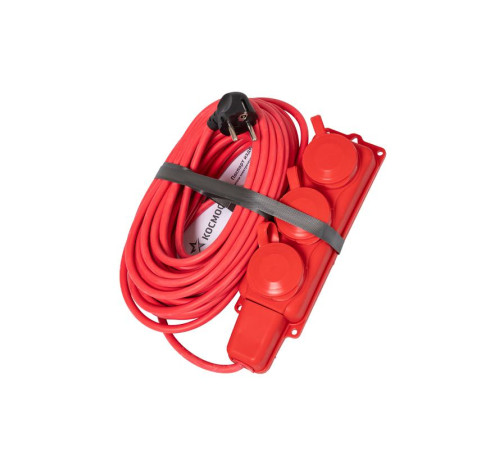 Удлинитель на каучуковой колодке 3х15м 16А 250В 4000Вт IP44 каучук КГ 3х2.5 красн. УХз16 Россия КОСМОС YKsm15m-3g(16A)KG-R