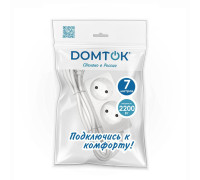 Удлинитель 2х7м без заземл. 10А IP20 2.2кВт ПВС 2х1 бел. DOMTOK 2348