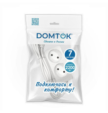 Удлинитель 2х7м без заземл. 10А IP20 2.2кВт ПВС 2х1 бел. DOMTOK 2348