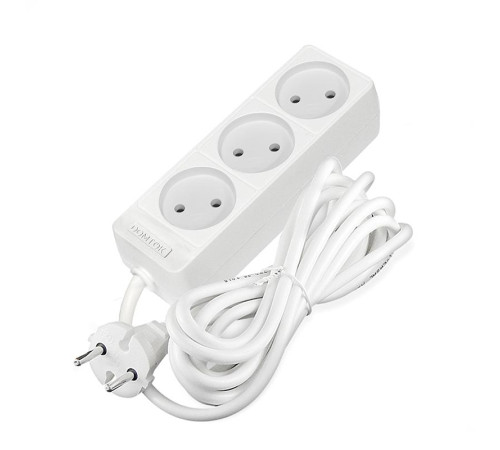 Удлинитель 3х3м без заземл. 10А IP20 2.2кВт ПВС 2х1 бел. DOMTOK 2351
