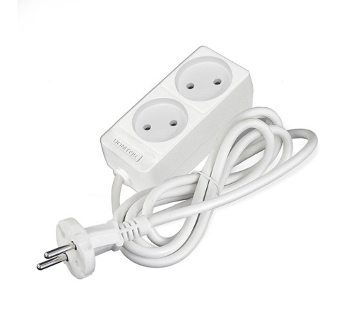Удлинитель 2х1.5м без заземл. 10А IP20 2.2кВт ПВС 2х1 бел. DOMTOK 2344