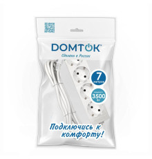 Удлинитель 4х7м с заземл. 16А IP20 3.5кВт ПВС 3х1 бел. DOMTOK 2398