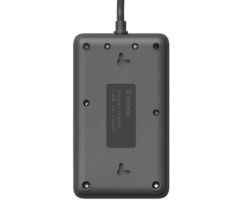 Удлинитель с сетевым фильтром 3х3м 10А 4USB + 2USBC 2500Вт ПВС 3х1 прямоуг. черн. КОСМОС FKsm3m-3gPF(B)USB