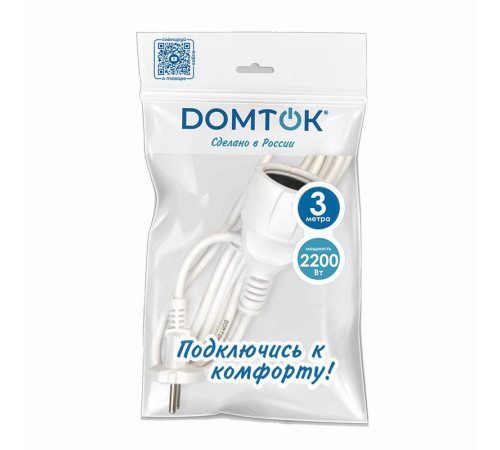 Удлинитель-шнур 1х3м без заземл. 10А IP20 ПВС 2х1 бел. DOMTOK 2336