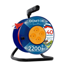 Удлинитель на катушке 4х40м без заземл. 10А IP20 2.2кВт ПВС 2х1 DOMTOK 2439