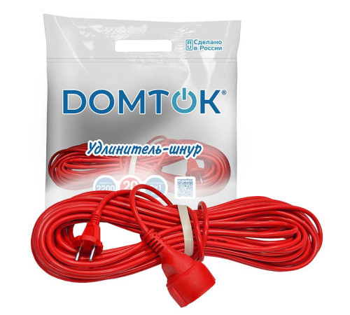 Удлинитель-шнур 1х20м без заземл. 10А IP20 2.2кВт ПВС 2х1 DOMTOK 2489