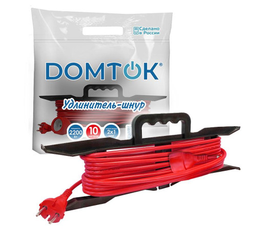 Удлинитель-шнур на рамке 1х10м без заземл. 10А IP20 2.2кВт ПВС 2х1 DOMTOK 2473
