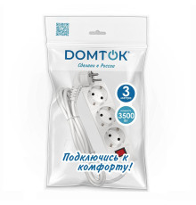 Удлинитель 3х3м с заземл. 16А IP20 3.5кВт ПВС 3х1 с выкл. бел. DOMTOK 2381