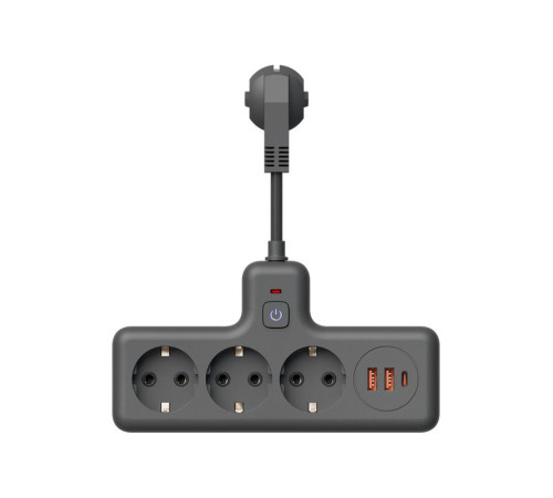 Удлинитель с сетевым фильтром 3х0.3м 10А 2USB + 1USBC 2500Вт ПВС 3х1 компакт черн. КОСМОС FRKsm0.3m-3g(B)USB