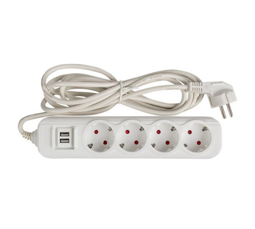 Удлинитель 4х5м 16А IP20 Эксперт 3.5кВт 2хUSB 2.1А ПВС 3х1 PROxima EKF UBA16-2USB-4-05i