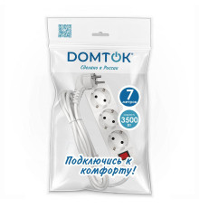 Удлинитель 3х7м с заземл. 16А IP20 3.5кВт ПВС 3х1 с выкл. бел. DOMTOK 2383