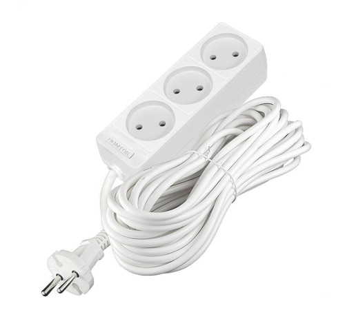Удлинитель 3х10м без заземл. 10А IP20 2.2кВт ПВС 2х1 бел. DOMTOK 2350