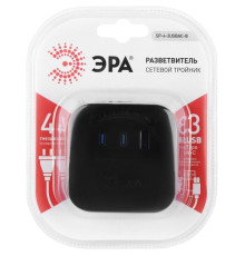 Разветвитель 4-м SP-4-3USBAC-B + 3 USB A+C со шторками 10А чер. Эра Б0069084