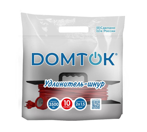 Удлинитель-шнур на рамке 1х10м без заземл. 16А IP20 3.5кВт ПВС 2х1.5 DOMTOK 2402