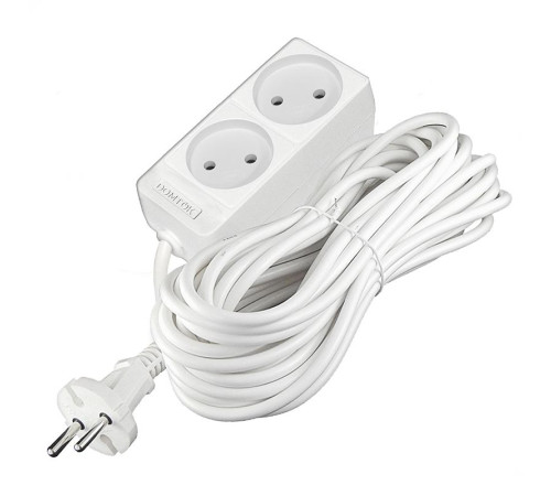 Удлинитель 2х10м без заземл. 10А IP20 2.2кВт ПВС 2х1 бел. DOMTOK 2345