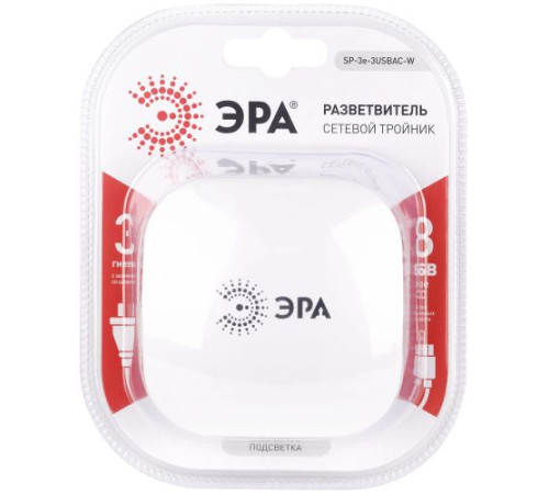 Разветвитель 3-м SP-3e-3USBAC-W + 3 USB A+C с заземл. со шторками 16А бел. Эра Б0069081
