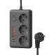 Удлинитель с сетевым фильтром 3х5м 10А 4USB + 2USBC 2500Вт ПВС 3х1 прямоуг. черн. КОСМОС FKsmPR-5m-3g(B)USB