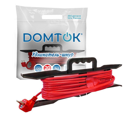 Удлинитель-шнур на рамке 1х20м с заземл. 10А IP20 2.2кВт ПВС 3х1 DOMTOK 2479
