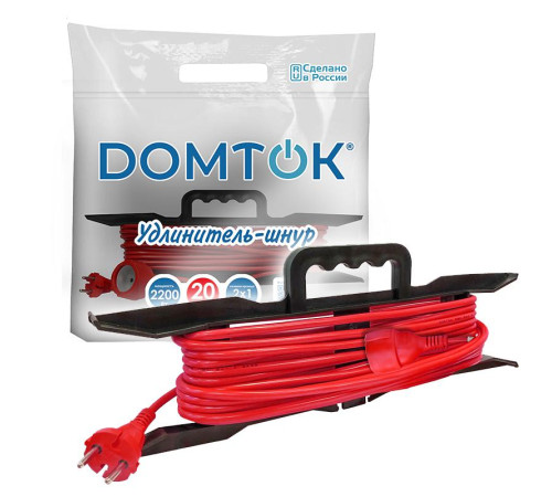 Удлинитель-шнур на рамке 1х20м без заземл. 10А IP20 2.2кВт ПВС 2х1 DOMTOK 2474