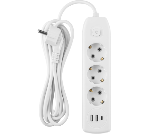 Удлинитель 3х5м с заземл. 10А IP20 90 840 OPE-USB-03-500-ESC-3x1 USB 2xType-A + Type-C с кнопкой ОНЛАЙТ 90840