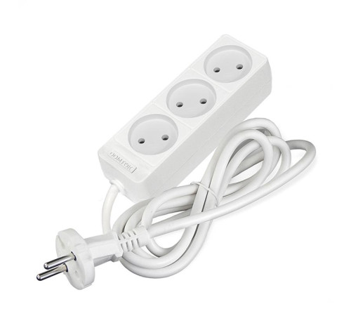 Удлинитель 3х1.5м без заземл. 10А IP20 2.2кВт ПВС 2х1 бел. DOMTOK 2349