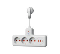 Удлинитель с сетевым фильтром 3х0.3м 10А 2USB + 1USBC 2500Вт ПВС 3х1 компакт бел. КОСМОС FRKsm0.3m-3g(W)USB