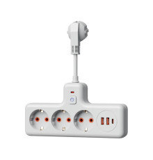 Удлинитель с сетевым фильтром 3х0.3м 10А 2USB + 1USBC 2500Вт ПВС 3х1 компакт бел. КОСМОС FRKsm0.3m-3g(W)USB