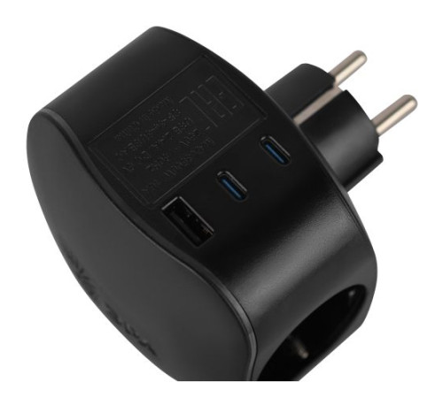 Разветвитель 3-м SP-3e-3USBAC-B + 3 USB A+C с заземл. со шторками 16А чер. Эра Б0069082