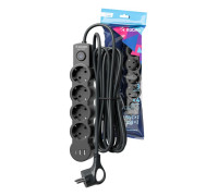 Удлинитель 3х3м с заземл. 10А IP20 USB 2500Вт 220В ПВС 3х1 с выкл. черн. КОСМОС YKsm3m4g-Z-VU10А-B
