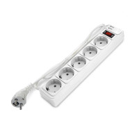 Удлинитель с сетевым фильтром 5х1.8м с заземл 10А 2.2кВт IP20 2хUSB ПВС 3х1 с выкл. бел. DOMTOK 2564