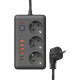 Удлинитель с сетевым фильтром 3х5м 10А 4USB + 2USBC 2500Вт ПВС 3х1 прямоуг. черн. КОСМОС FKsmPR-5m-3g(B)USB