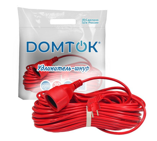 Удлинитель-шнур 1х30м с заземл. 10А IP20 2.2кВт ПВС 3х1 DOMTOK 2494