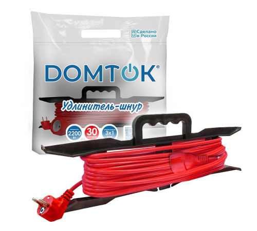 Удлинитель-шнур на рамке 1х30м с заземл. 10А IP20 2.2кВт ПВС 3х1 DOMTOK 2480