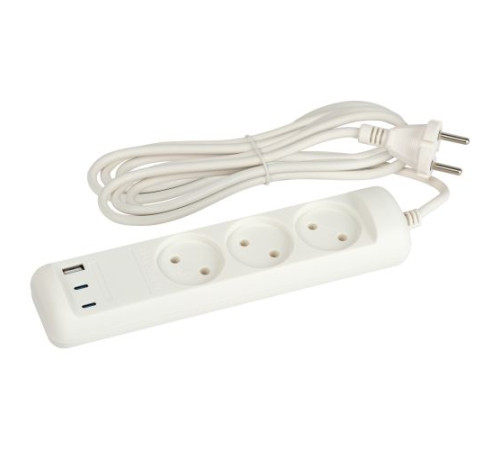 Удлинитель электрический U-3-3m-USB-W 3 розетки + 3xUSB A+C 3м 10А бел. Эра Б0069076