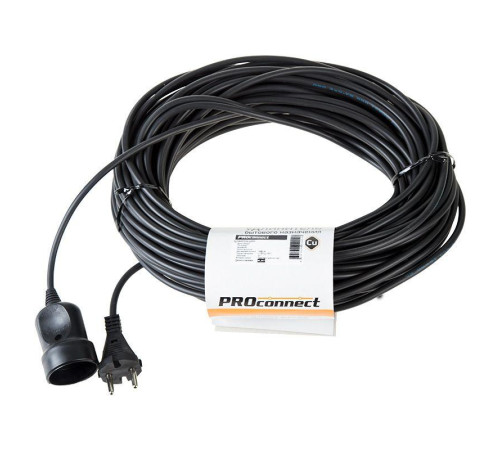 Удлинитель-шнур 1х30м без заземл. 6А IP20 1.3кВт ПВС 2х0.75 черн. PROCONNECT 11-7116