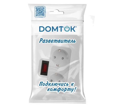 Разветвитель 2-м плоский с выключателем с заземл. 16А 3500Вт 250В бел. DОМТОК 2664