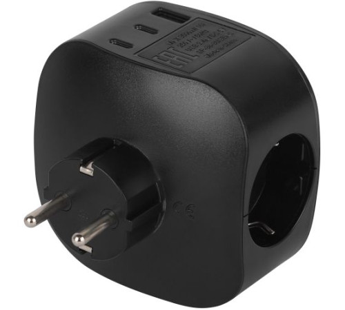 Разветвитель 3-м SP-3e-3USBAC-B + 3 USB A+C с заземл. со шторками 16А чер. Эра Б0069082