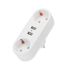 Двойник электрический линейный 16А с/з+2 USB-порта 2.4А бел. Rexant 11-1090
